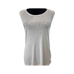 NEW VOCAL APPAREL women's sleeveless top with rhinestones in white